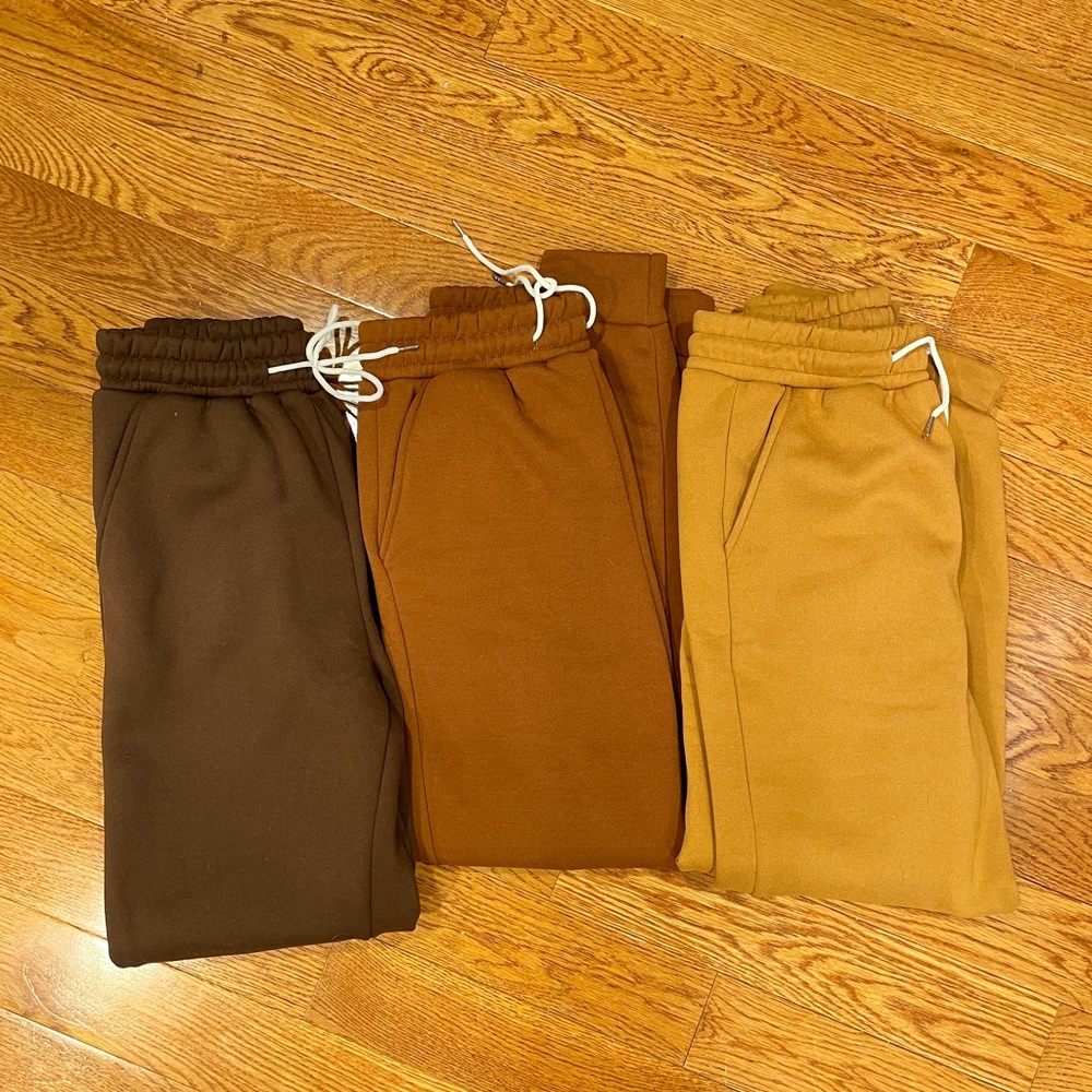 3 pairs fleece lined sweatpants (brown shades)